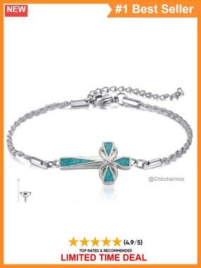 925 Sterling Silver Turquoise Cross Urn Bracelet Cremation Jewelry